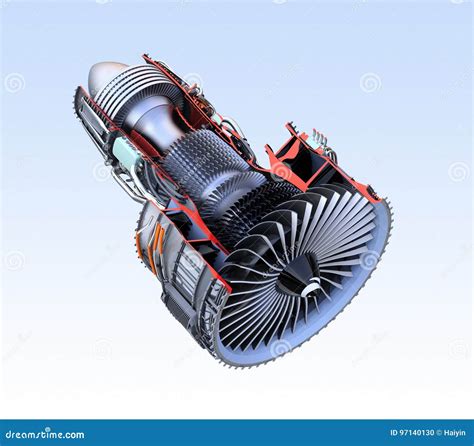 Cross Section of Turbofan Jet Engine Isolated on Light Blue Background ...