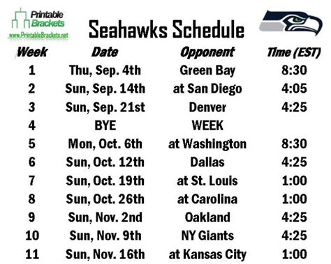 Seahawks Schedule Seattle Seahawks Schedule | Printable Schedule