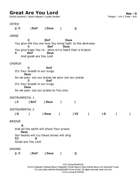 Great Are You Lord Chord Chart