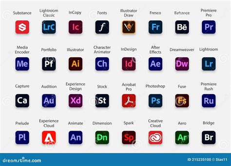 Adobe Products Icon Collection. Set of Adobe Logo Editorial Image ...