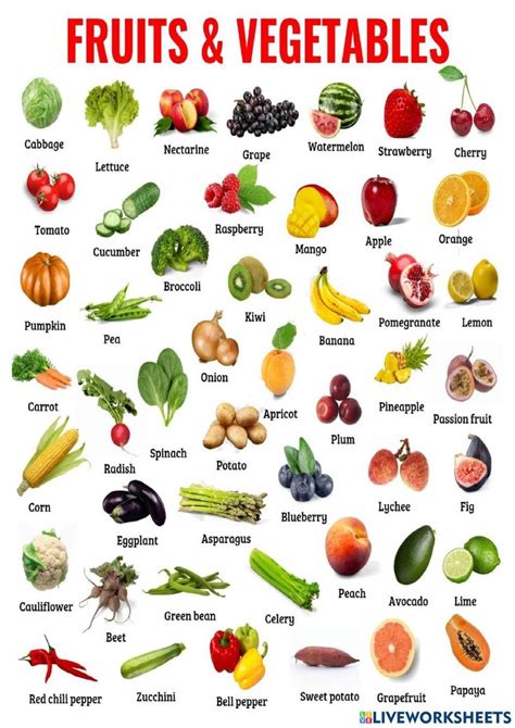 Fruits and vegetables online exercise for 3 | Lista de frutas e legumes ...