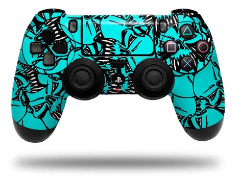 Skin Wrap for Sony PS4 Dualshock Controller Scattered Skulls Neon Teal ...