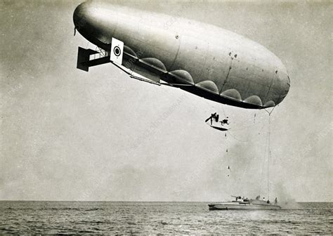 Blimp Attached to Gunboat, World War 1 - Stock Image - C044/6917 ...