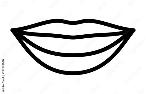 Smiling lips with white teeth or smile line art vector icon for apps ...