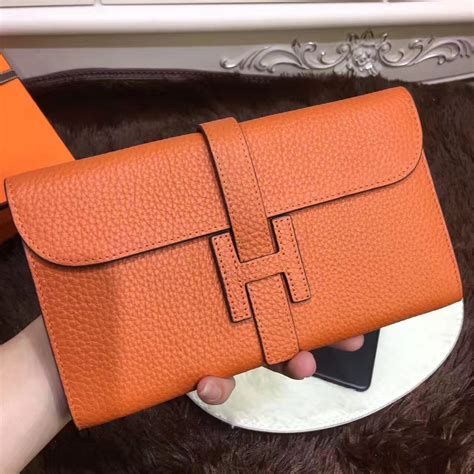 Hermes Jige Wallet Togo Leather Orange