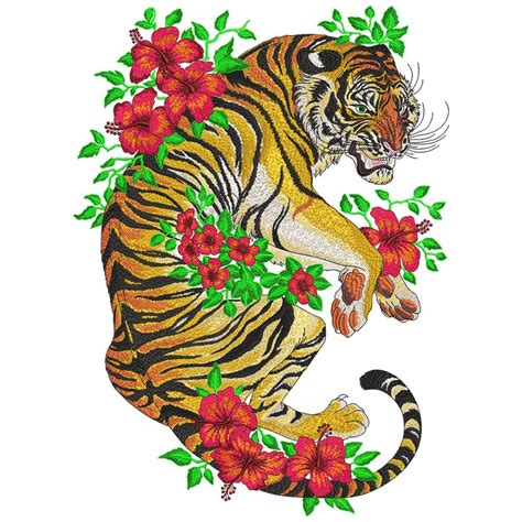 Tiger With Flower Machine Embroidery Design | Cre8iveSkill