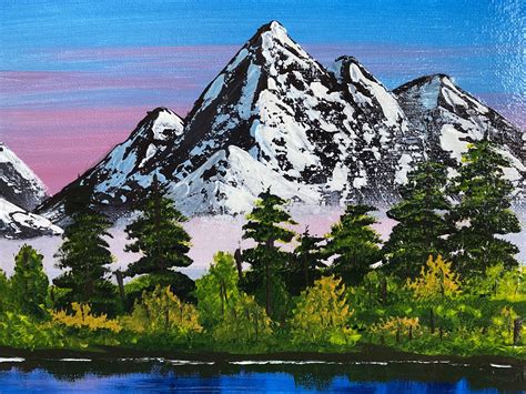 Mountain Lake Painting Bob Ross Style Mountain Art | Etsy