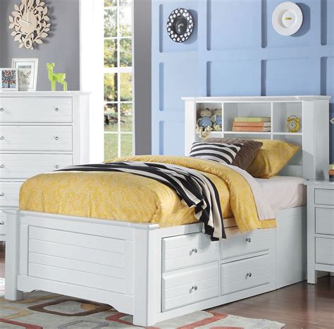 ACME Mallowsea White Twin Bookcase Storage Bed - Mallowsea Collection ...