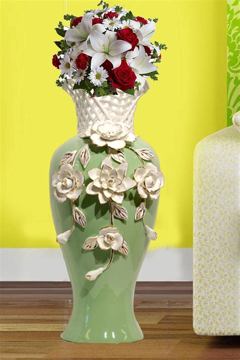 Tall Green Ceramic Flower Vases,16’’ High Decorative Vases with ...