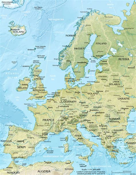 Physical Map Of Europe Islands