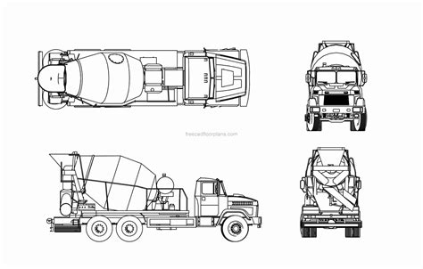 Concrete Mixer Truck-2D Views-Free AutoCAD Block - Free Cad Floor Plans