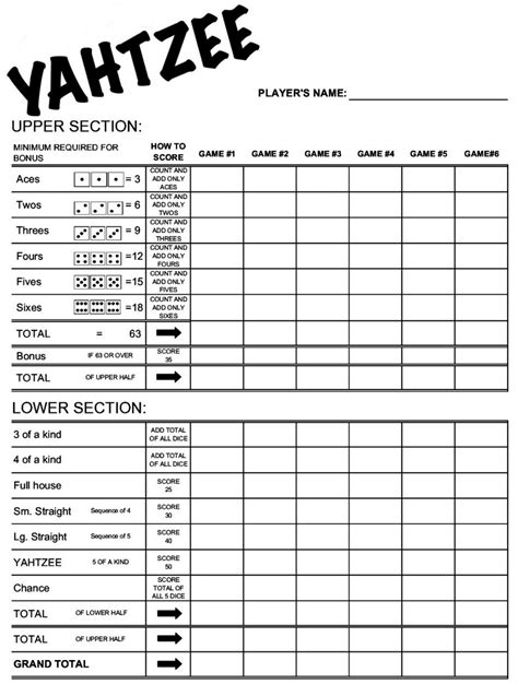 Free Printable Yahtzee Score Sheets