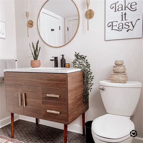 Mid century modern / boho bathroom featuring Target, Wayfair, Mitzi ...