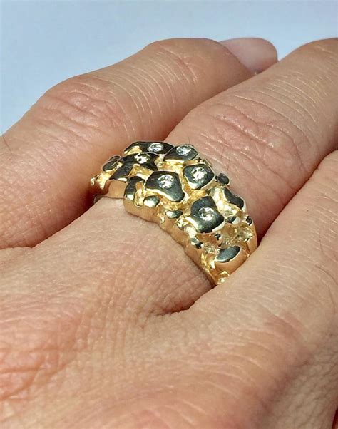 Vintage 14k Solid Gold Men's Diamond Nugget Rings Men | Etsy