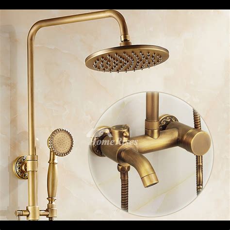 Antique Brass Shower Fixtures Wall Mount Brushed 2 Handle Bathroom