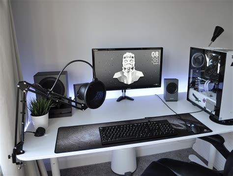 Black white procrastination. | Gaming room setup, White desk setup ...