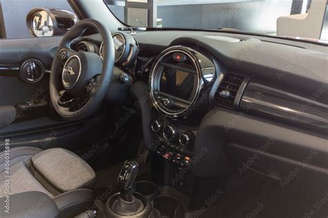 mini e electric car front interior steering wheel dashboard inside ...