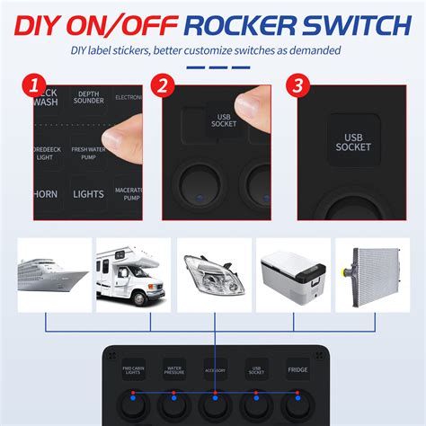 Multi-Function 5 Gang Round Rocker Switch Panel with Dot Light – DAIER