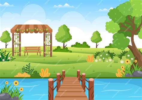 Premium Vector | Beautiful Garden Cartoon Background Illustration With ...