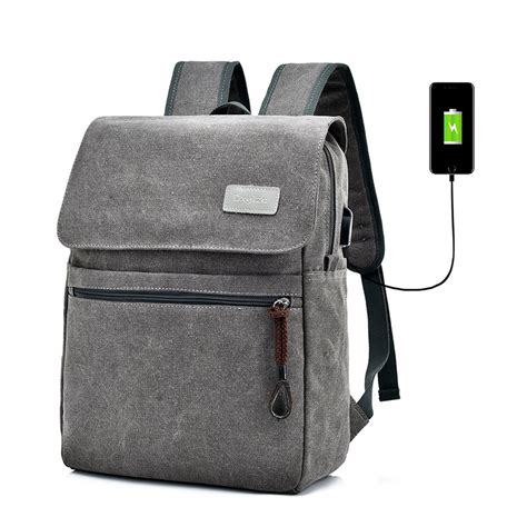 Canvas External USB Charging Port Travel Adult Backpacks Bag-China ...