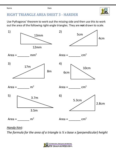 Area Of A Right Triangle Worksheets