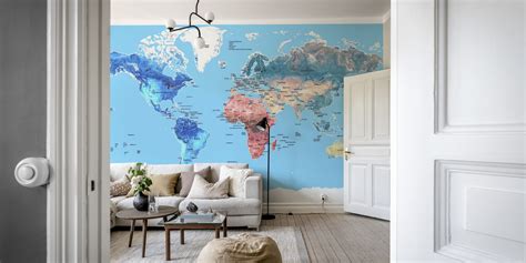 Colourful World Map Wallpaper - Buy Online | Happywall