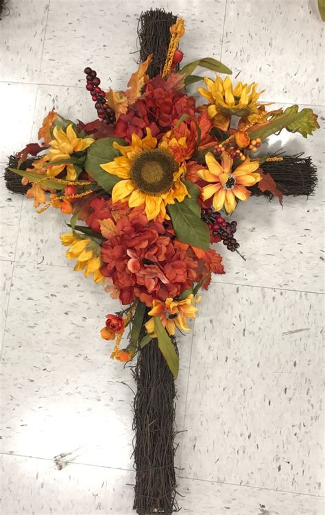 Traditional Fall Cross by Andrea | Fall flower arrangements, Fall ...