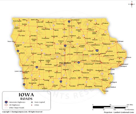 Iowa Road Map with Interstate Highways and US Highways