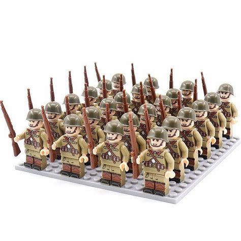 KLOCKI FIGURKI ŻÓŁNIERZE WW2 ARMIE 24 szt + dodatki PASUJE DO LEGO ...