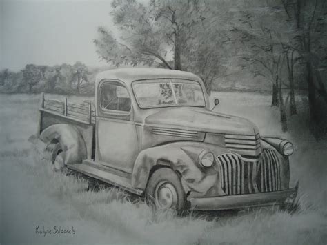 Pencil Drawing of an Old Truck | Car drawing pencil, Landscape pencil ...