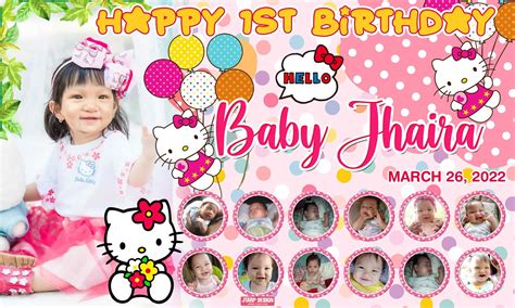 5x3 Happy 1st Birthday Baby Jhaira Hello Kitty Theme Tarpaulin Design