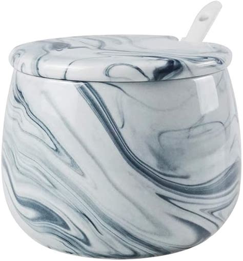 LIONWEI LIONWELI Sugar Bowl, Ceramic Black White Marble Sugar Bowl with ...