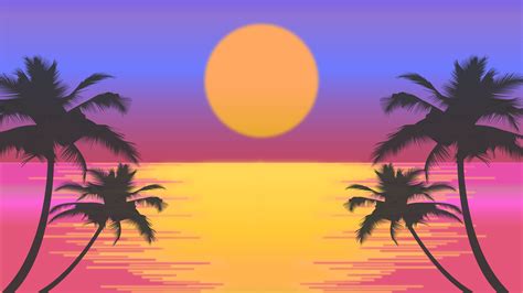 Retro Palm Sunset - 8K Ultra HD Wallpaper by Top_Notch_Vectors