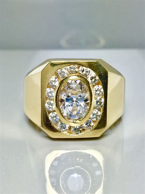 14K Gold Mens Pinky Ring / Mens Diamond Round Cluster Pinky Ring 14k ...