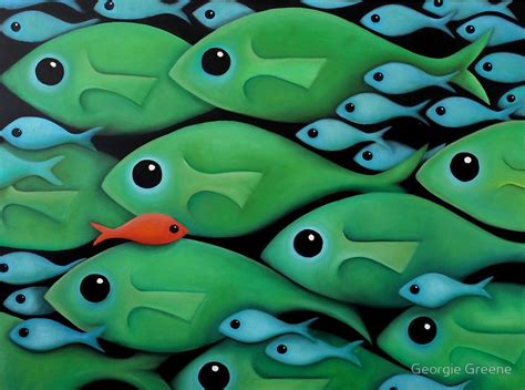 Green Fish School by Georgie Greene | Fish painting, Fish wall art ...