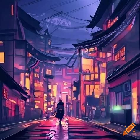 Anime japanese city at night 4k computer wallpaper on Craiyon