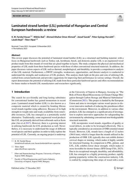 (PDF) Laminated strand lumber (LSL) potential of Hungarian and Central ...