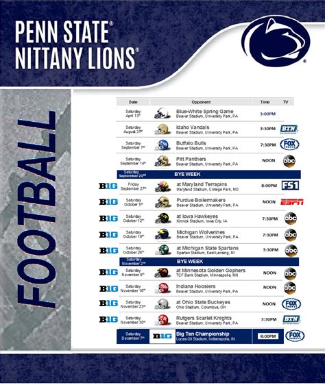 Penn State Football Printable Schedule