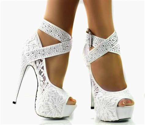 Sexy white lace hidden platform high heels peep toe shoes