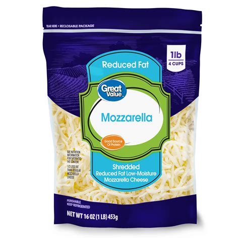 Great Value Reduced Fat Shredded Mozzarella Cheese, 16 oz - Walmart.com