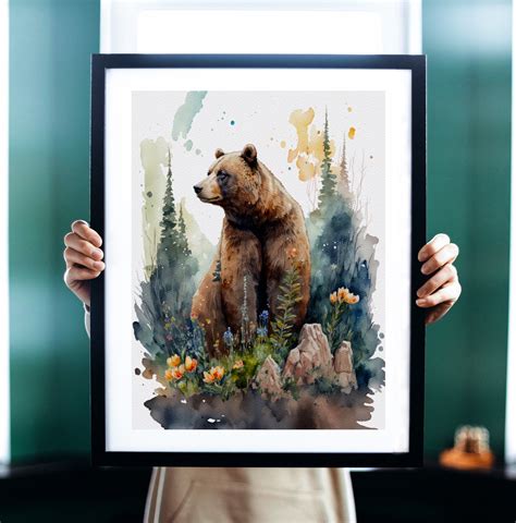 Brown Bear Watercolor Art Print Brown Bear & Nature Painting - Etsy