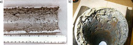 Examples of corrosion–erosion with oil sand tailings. (a and b ...