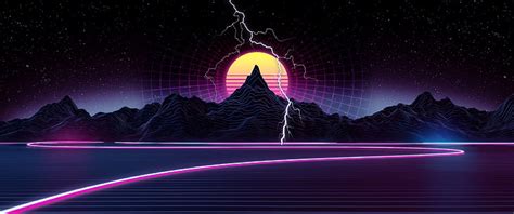 HD wallpaper: retrowave, synthwave, neon, ultrawide, grid, landscape ...