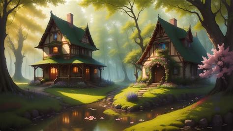 Premium AI Image | The house in the forest anime art style