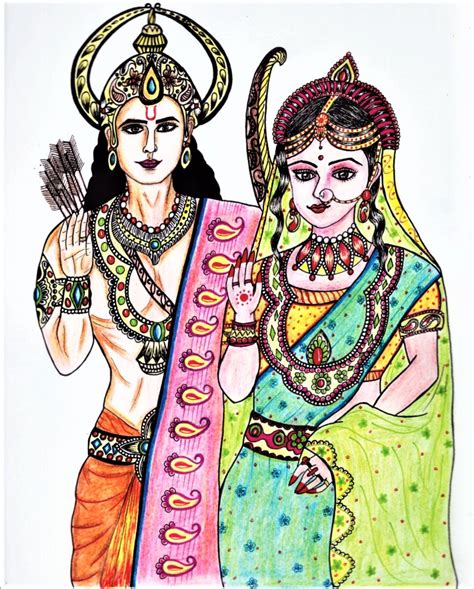 Indian Hinduism God Lord Shri Ram And His Wife Goddess Sita Doing ...