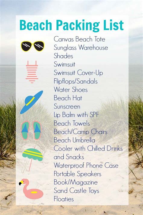 the beach packing list is shown in this image