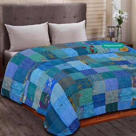 Indian Kantha Patchwork Silk Bedspread Quilts Bedding - Etsy