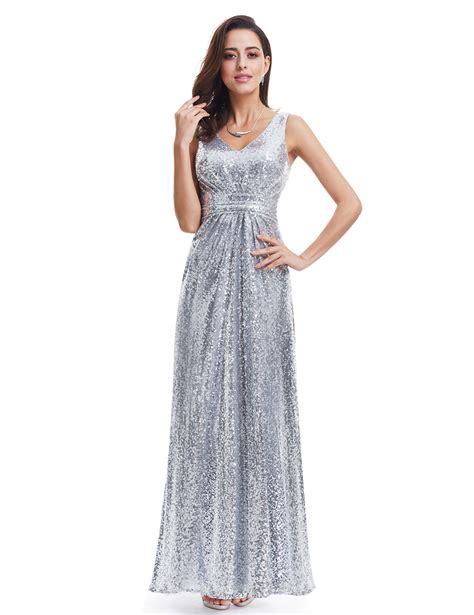 Women's Silver Formal Evening Dresses 07086 Sequins Long Prom Gown Ever ...