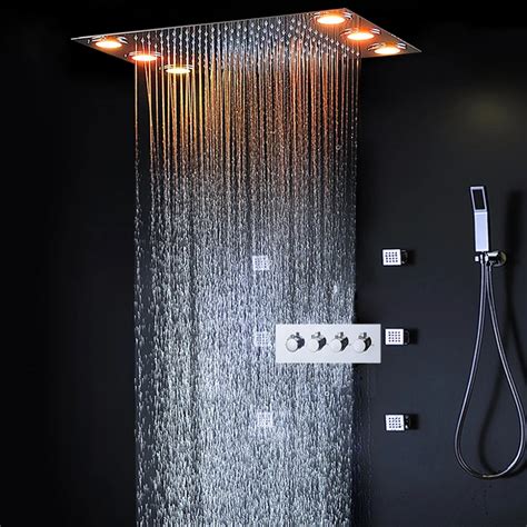 Rain Shower Bathroom Shower Set Ceiling LED Overhead Massage Shower ...