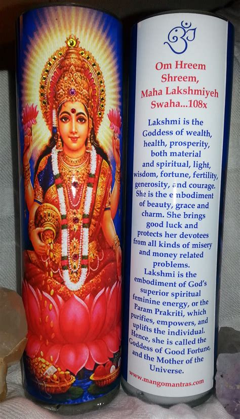 Lakshmi Goddess of Wealth Mantra Meditation Candle embellished with Sw ...